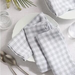Quince Linen Blue Fog Gingham Napkins Set of 4 - New